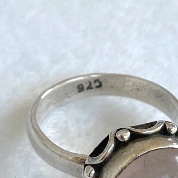 Sterling Silver 925 Round Bezel Set Rose Quartz Cabochon Band Ring Size 6 - Picture 8 of 16